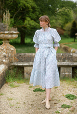 Ada Lovelace Dress Flower Field Linen with Cherry Blossom Hand Smocking