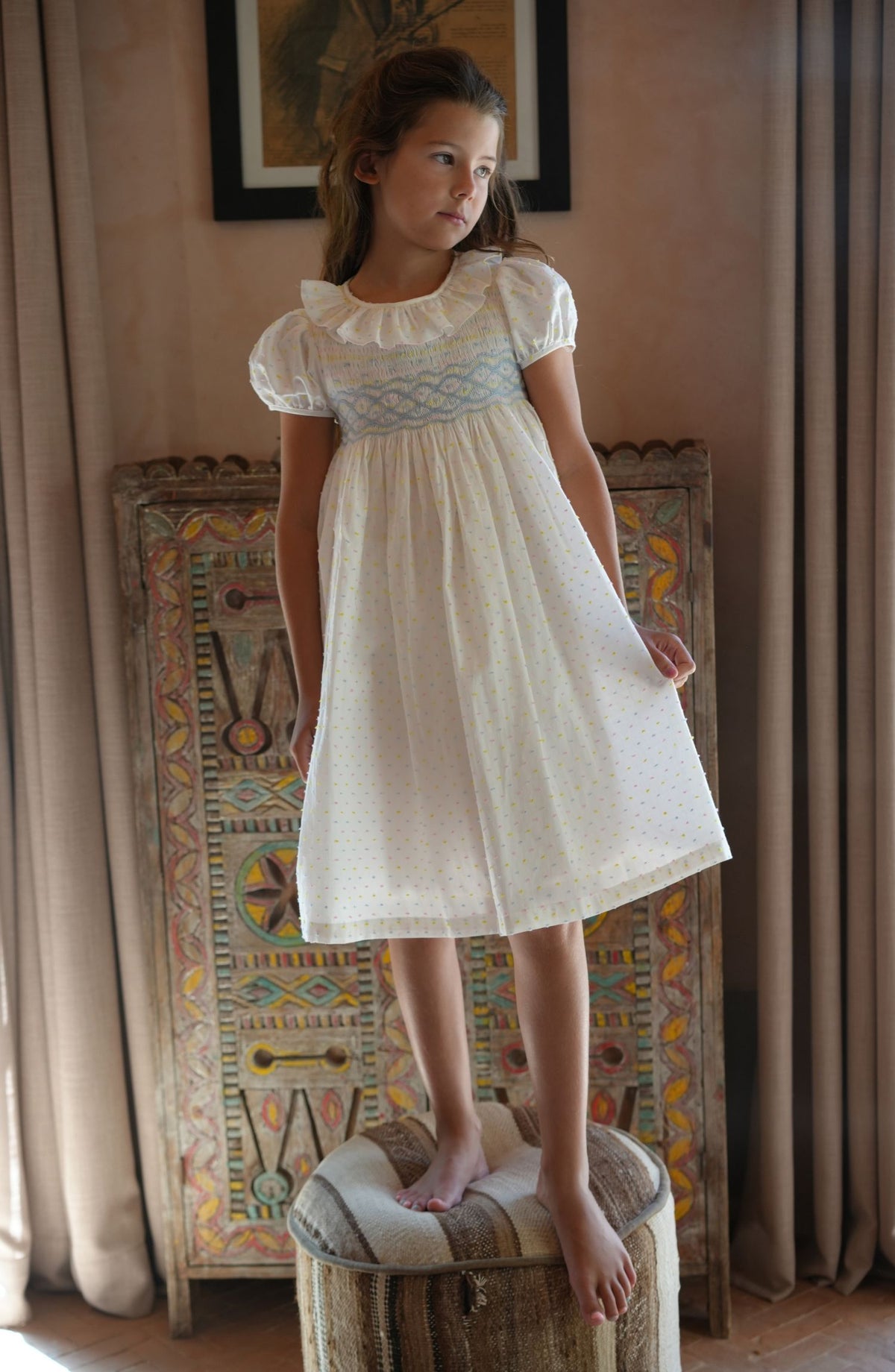 Katherine Johnson Dress Pastel Plumetti with Baby Blue Hand Smocking