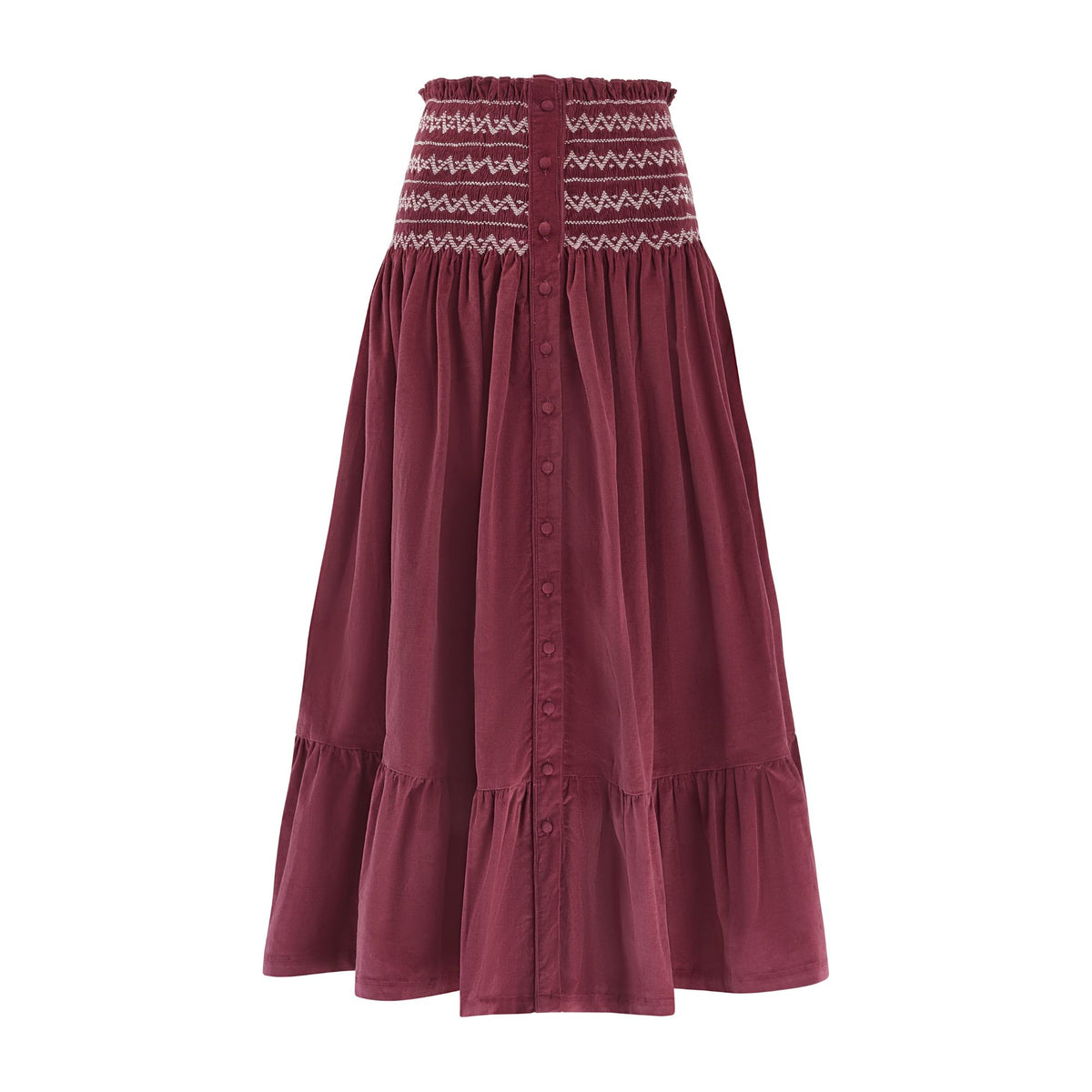 Sullivan Women's Skirt Mulberry Needlecord with Rosehip Hand Smocking