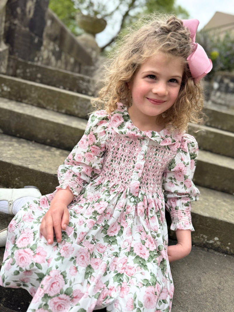 Blackwell Dress with Generous Gardener Hand Smocking made with Liberty Carline Rose