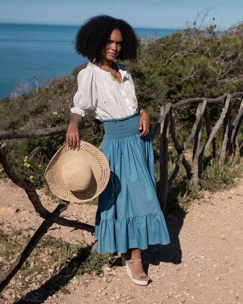 Sullivan Women's Skirt Chambray with Swedish Blue Hand Smocking