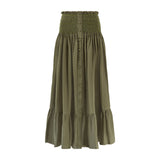 Mary Seacole Women's Skirt Oak Leaf Linen with Moss Hand Smocking