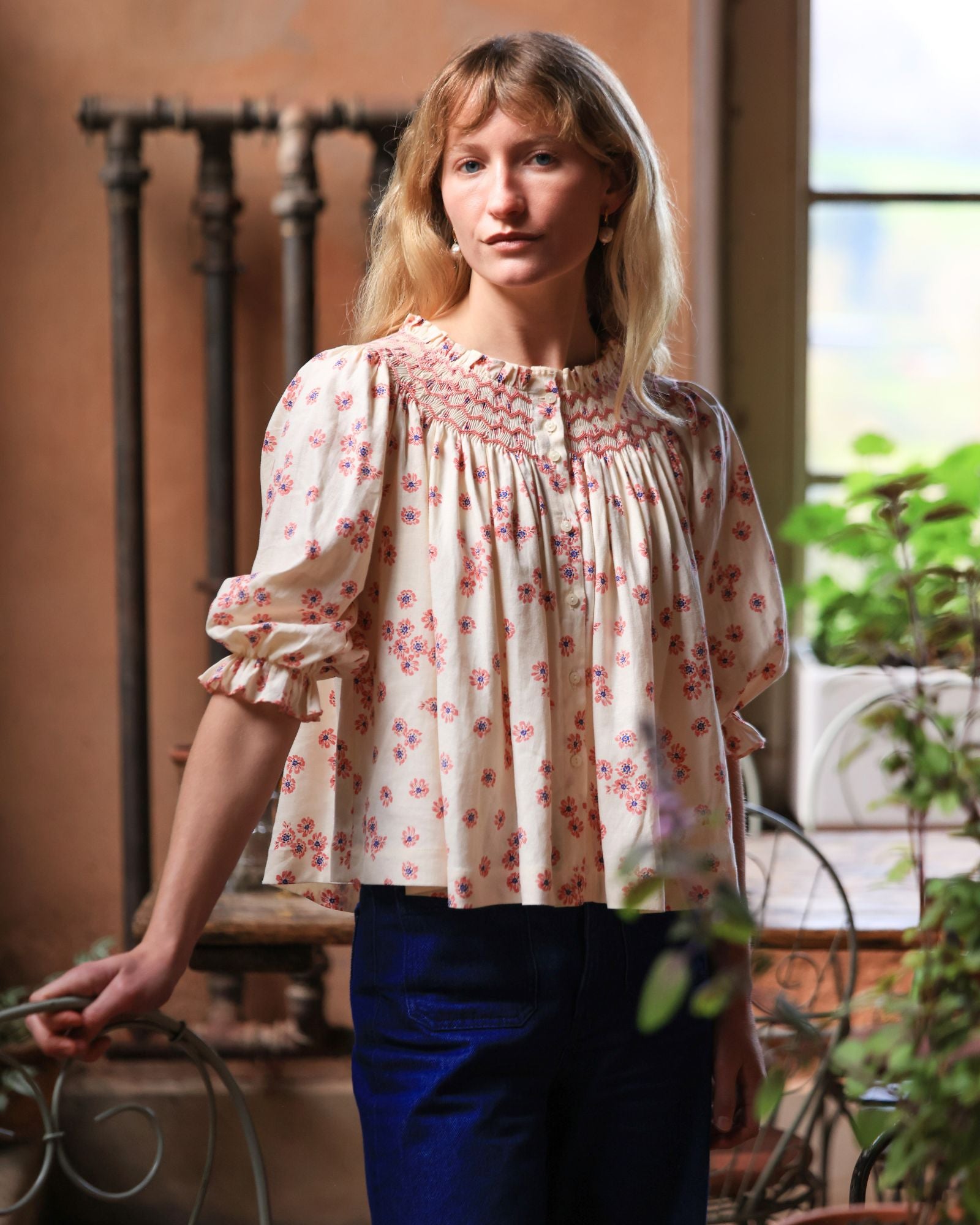 Cleopatra Blouse Painted Petals Blush Hand Smocking Edition 38
