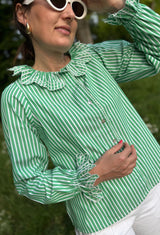 Bronte Blouse Kelly Green Stripes with Sea Spray Embroidery