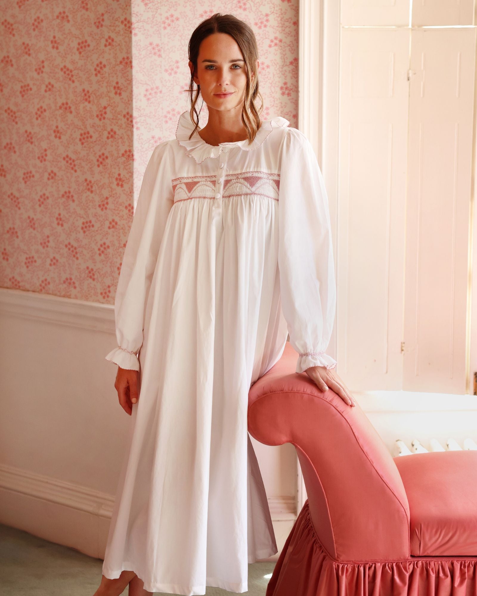 Nightingale Dress Long Sleeves Moonstone Kir Royale Hand Smocking