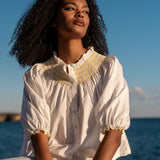 Cleopatra Blouse White with Sunshine Hand Smocking
