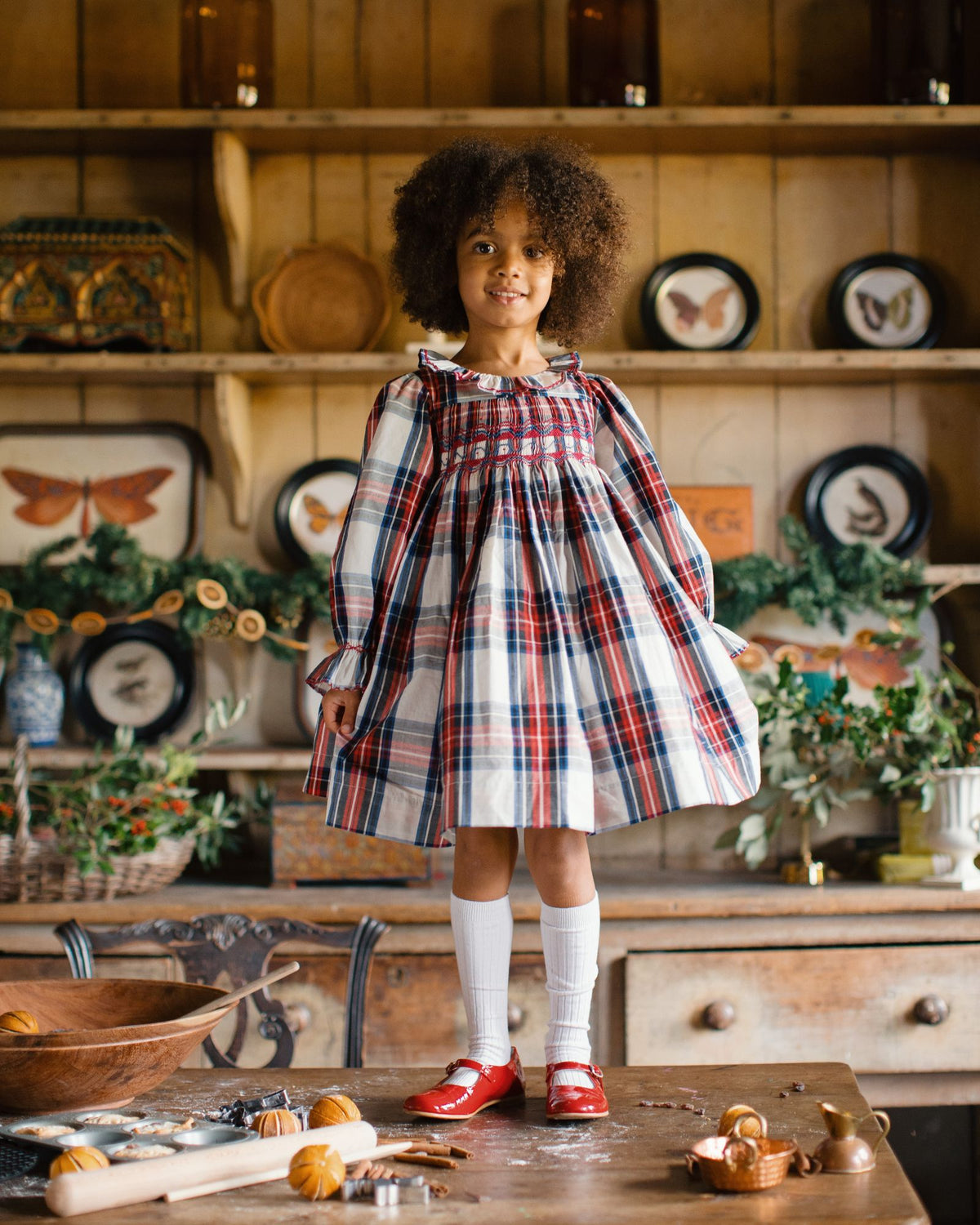Katherine Johnson Dress Britannia Tartan with Winter Berry Hand Smocking