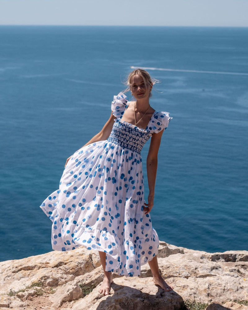 Rachel Carson Dress Big Blue Bubble with Lapiz Lazuli Hand Smocking