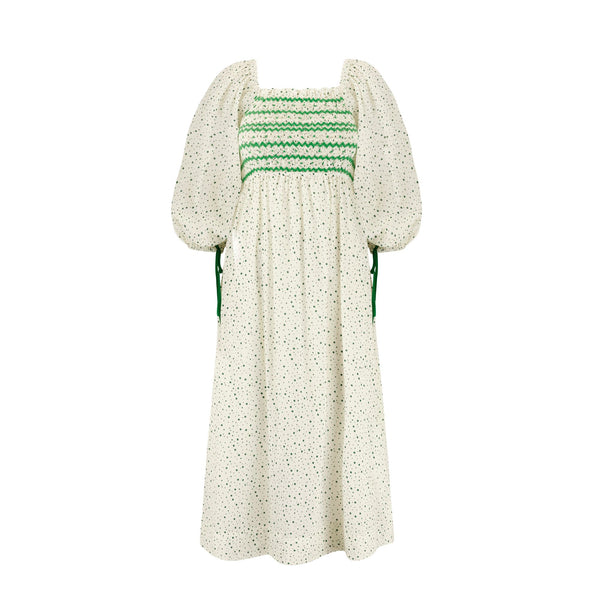Josefine Butler Dress Frobscottle Spot with Cool as a Cucumber Hand Smocking