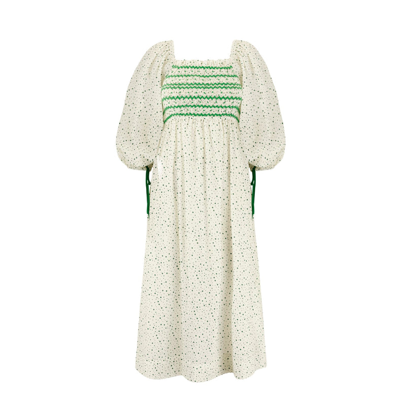 Josefine Butler Dress Frobscottle Spot with Cool as a Cucumber Hand Smocking