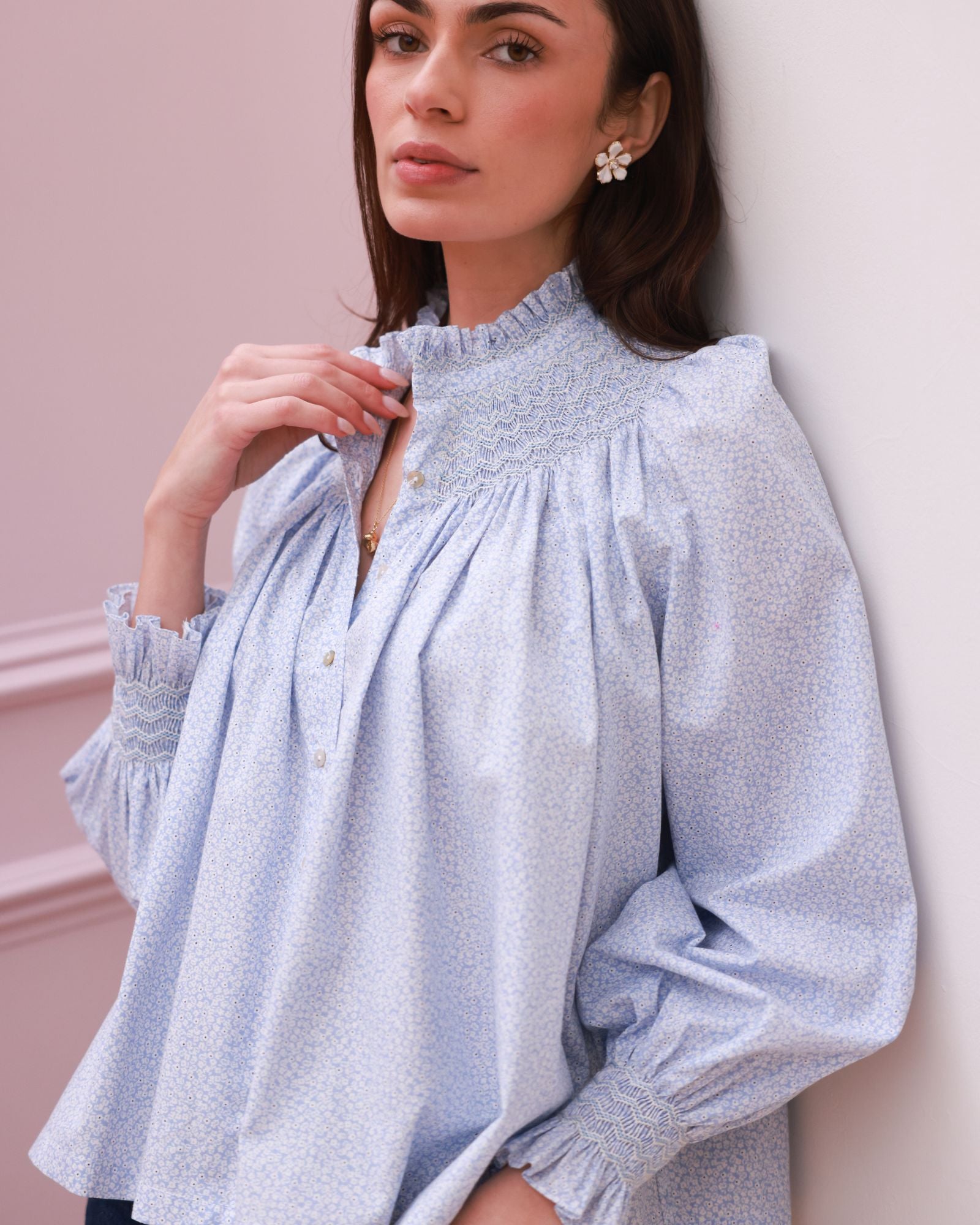 Scholl Blouse Periwinkle Ditsy Mist Hand Smocking Edition 63