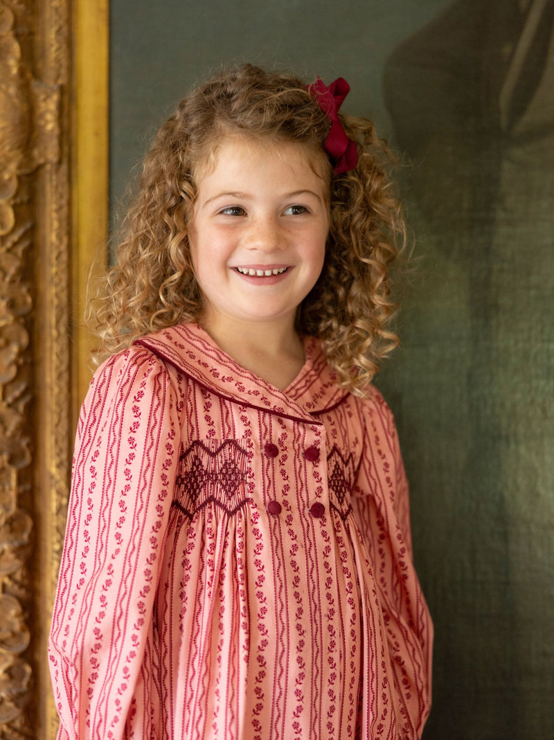 Margaret Thatcher Dress Mulberry Trellis with Diamonds and Rubies Hand Smocking