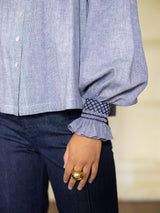 Scholl Blouse Navy Houndstooth with Blackberry Hand Smocking Edition 46