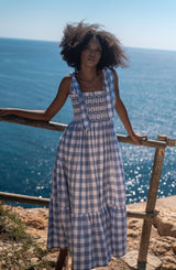 Grace Hopper Dress Summertime Blues Gingham with Coconut Hand Smocking
