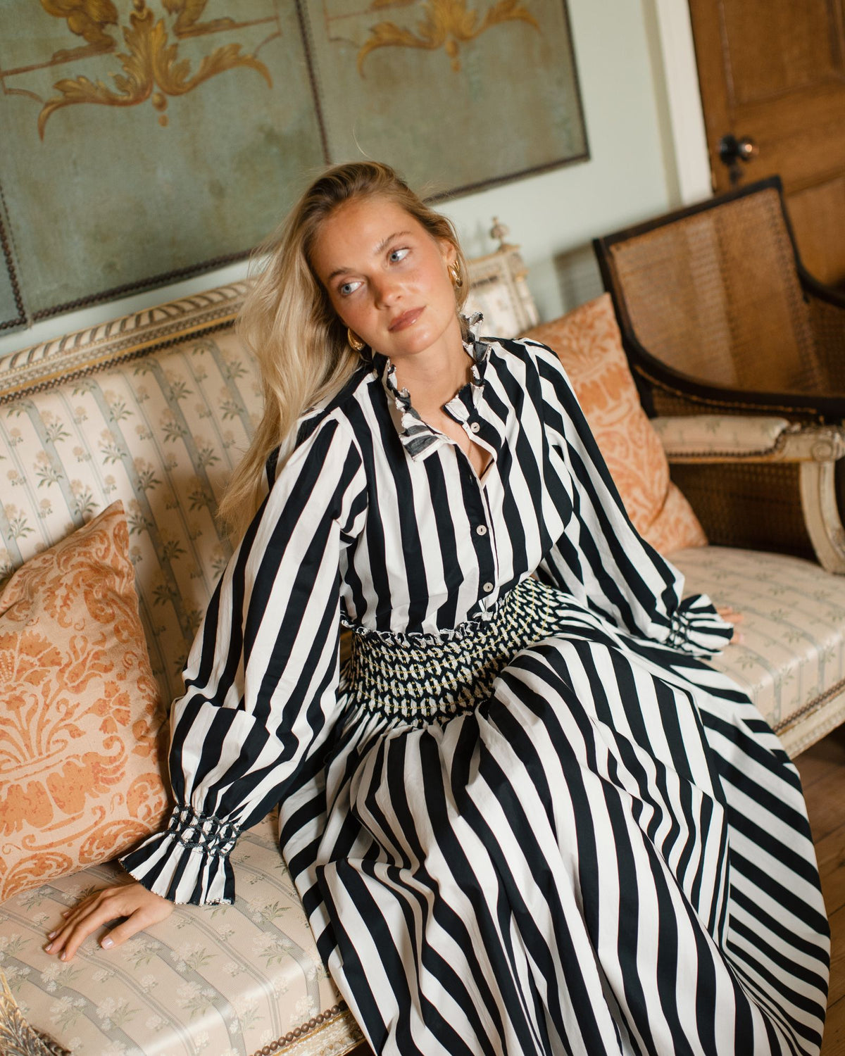 Maxi Sullivan Skirt Palais Royale Stripe with Golden Onyx Hand Smocking
