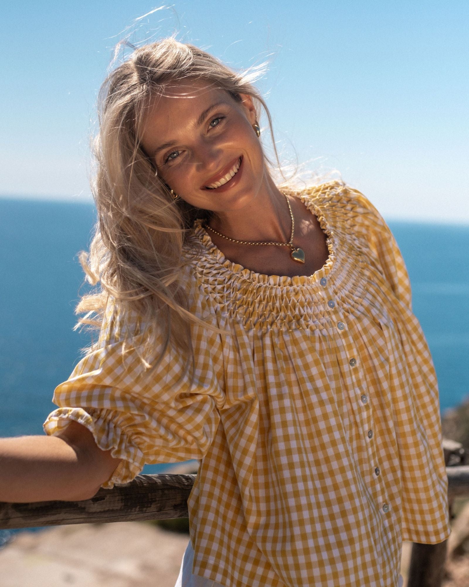 Clark Blouse Custard Gingham with Seagull Hand Smocking Edition 2