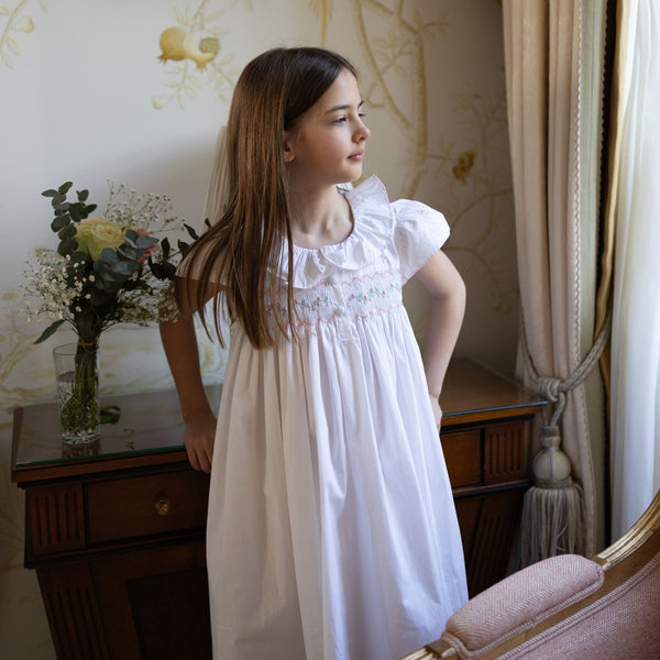 Memo Press x Smock London Girls Nightingale Dress with Climbing Rose Hand Smocking