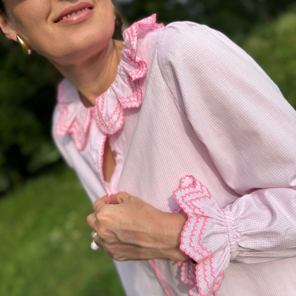 Bronte Blouse Its a Girl Check with Barbilicious Embroidery