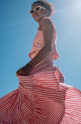 Gibson Top Tomato Stripe with Chalk Hand Smocking
