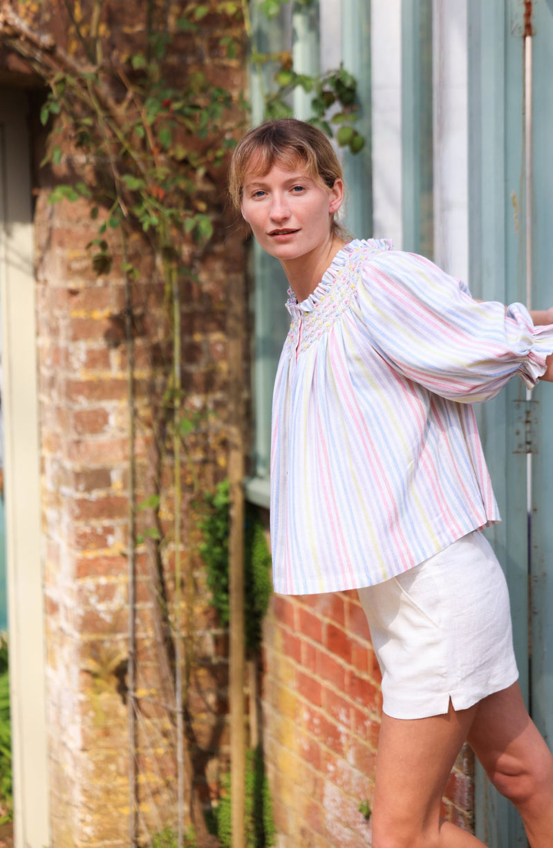 Cleopatra Blouse Pastel Rainbow with Lucky Charm Hand Smocking Edition 41
