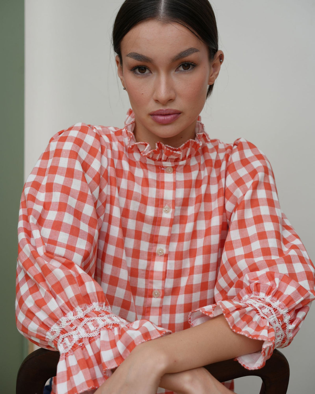 Shelley Blouse Tomato Check with Sail Boat Hand Smocking Edition 27