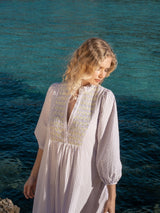 Junko Tabei Dress Lavender Haze with Lemon Sprinkles Hand Smocking