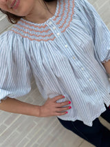 Cleopatra Blouse Oyster Bay Stripes with Bellini Hand Smocking Edition 18