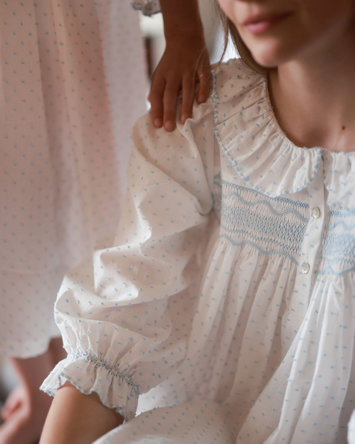 Nightingale Women's Dress Forget Me Not Plumetti with Delphinium Hand Smocking