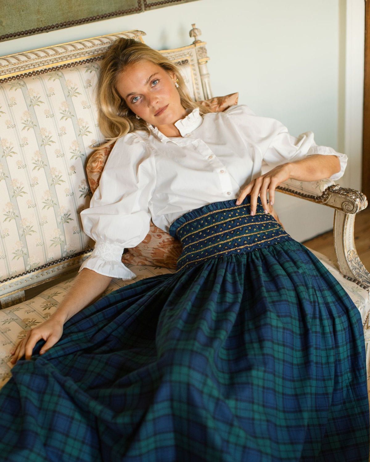 Sullivan Women's Skirt Black Watch Tartan with Royal Navy Hand Smocking