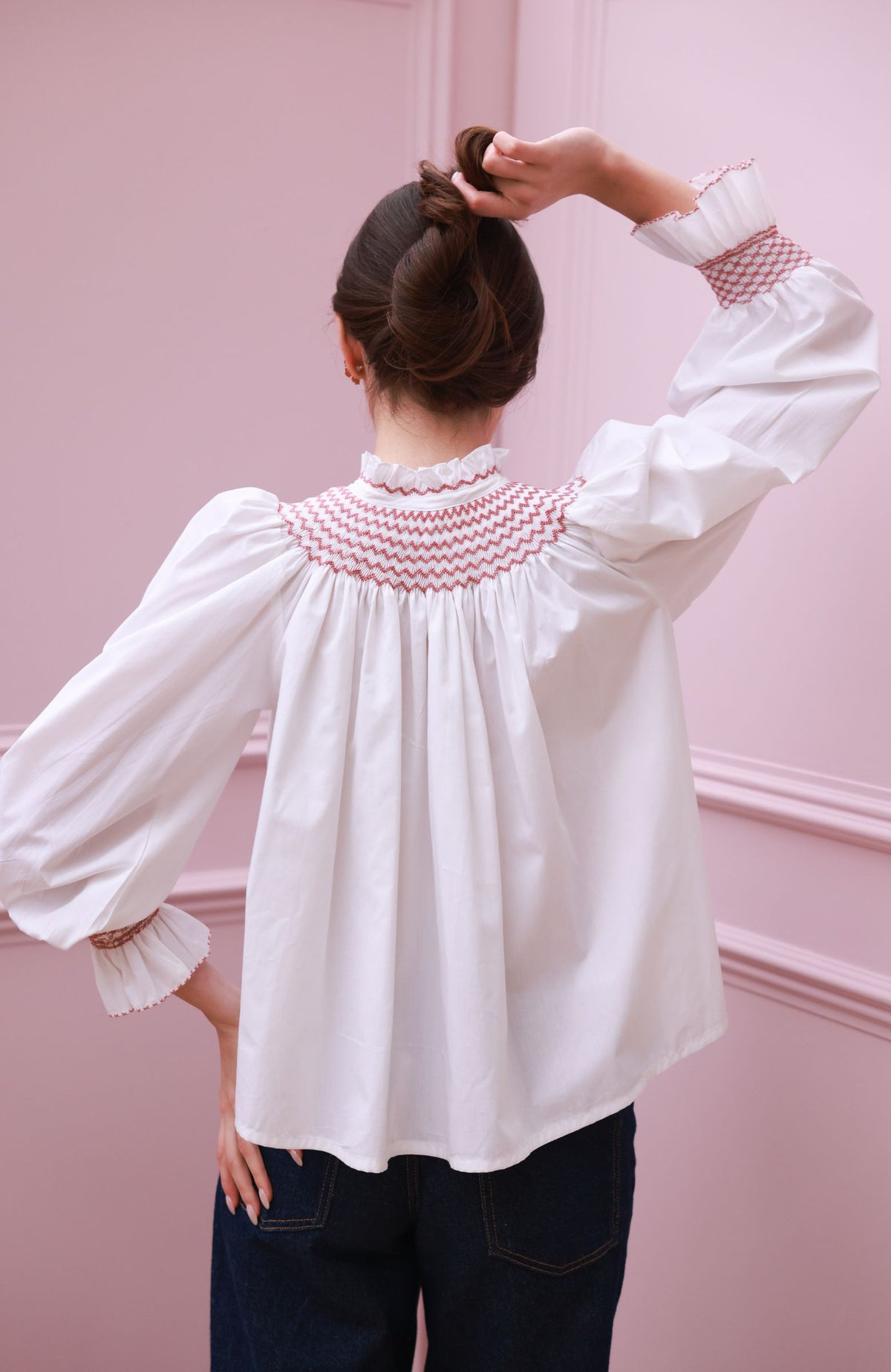 Scholl Women's Blouse White with Rosehip Hand Smocking Editon 56