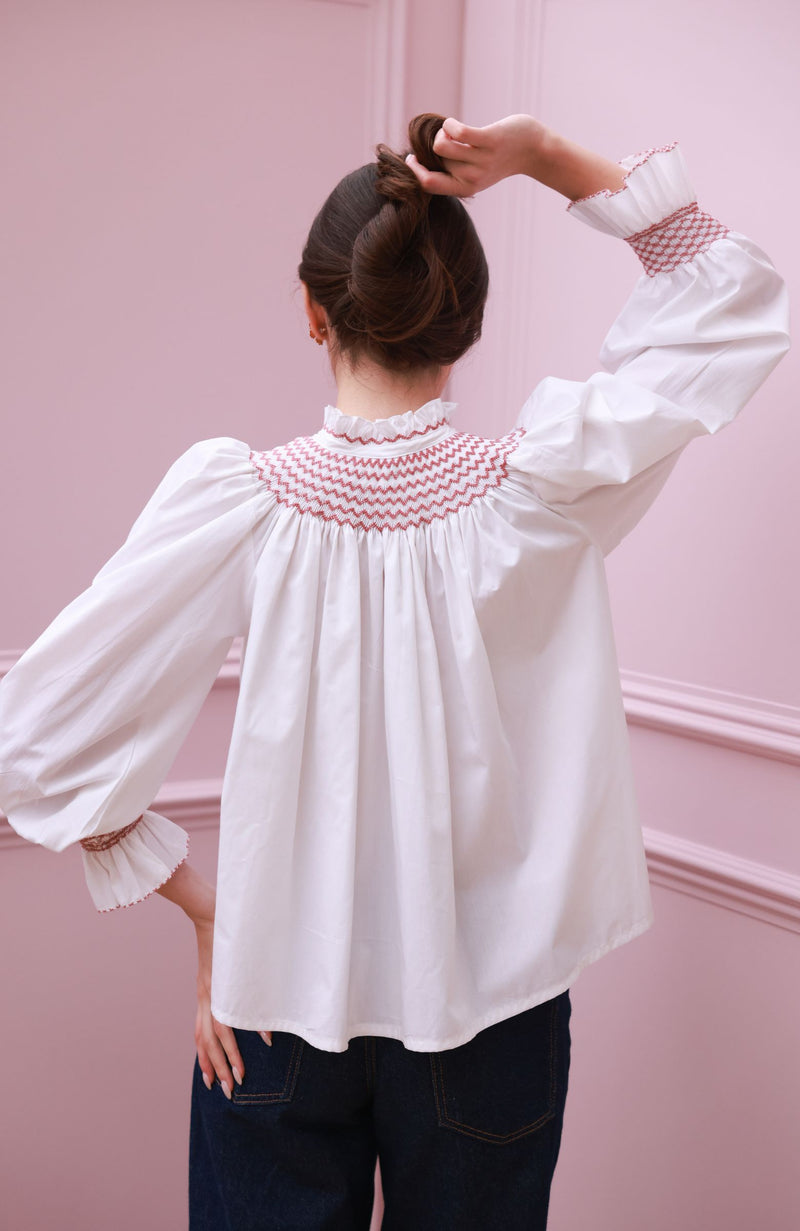 Scholl Women's Blouse White with Rosehip Hand Smocking Editon 56