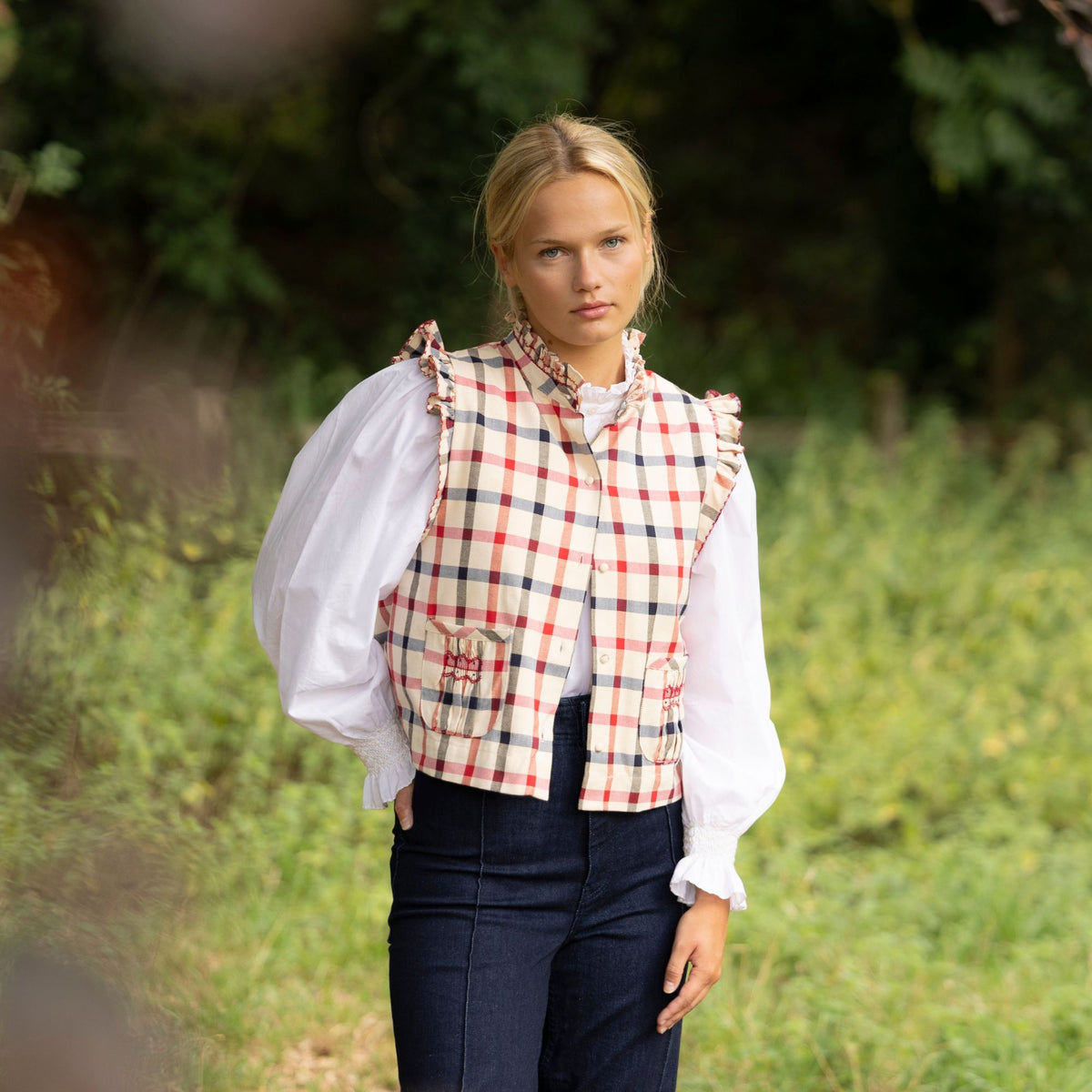 C J Walker Waistcoat Tartan with Crimson and Navy Hand Smocking Edition 7
