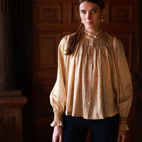 Scholl Blouse Turmeric Dabs with Honeycomb Hand Smocking Edition 44