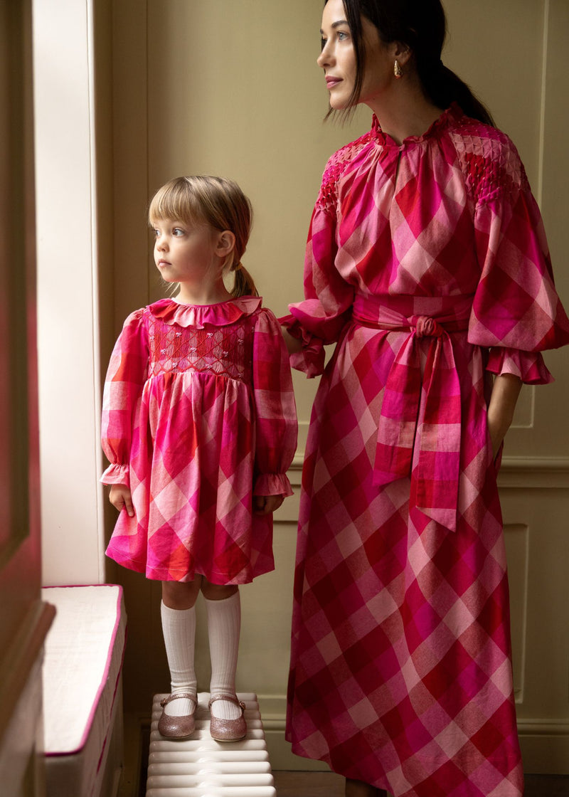 Katherine Johnson Dress Great Gingham with Crimson Bows Hand Smocking