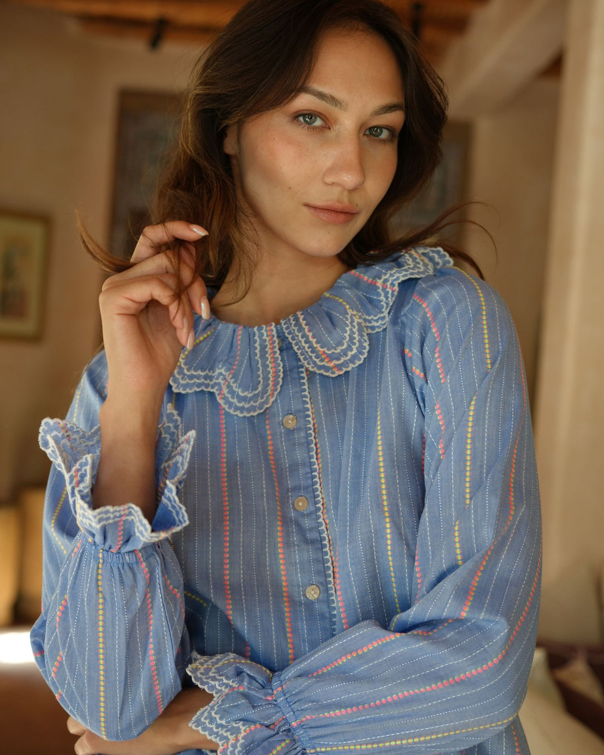 Bronte Blouse Neon Weave with Paperwhite Embroidery