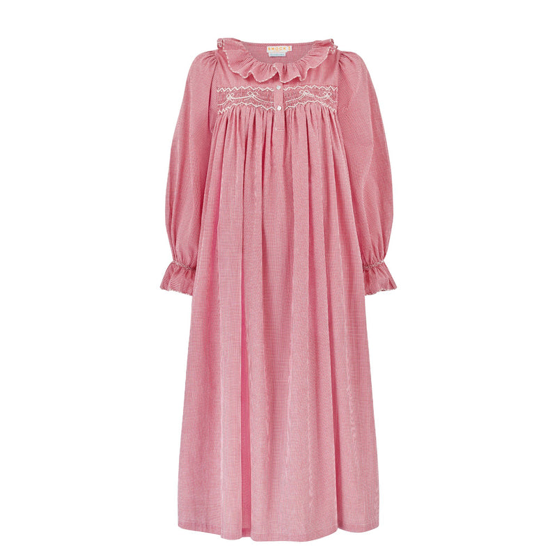 Nightingale Women's Dress Red Vichy with Snow Bow Hand Smocking