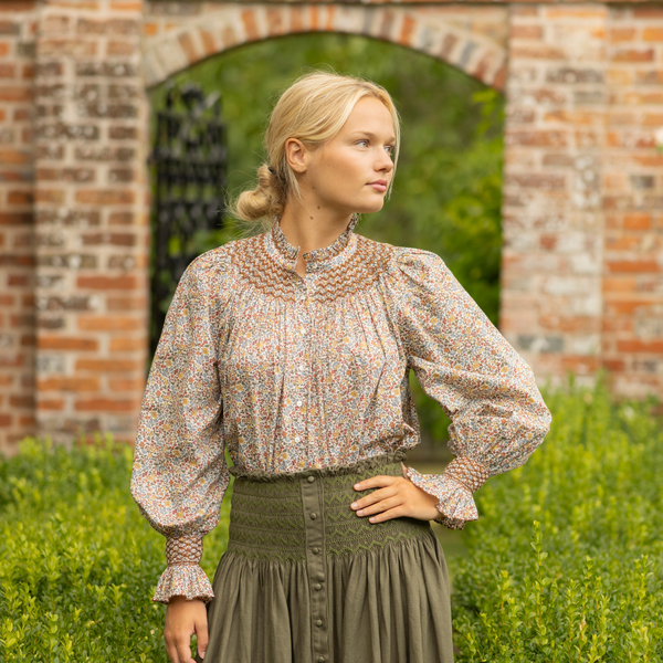 Scholl Blouse with Hazelnut Hand Smocking made with Liberty Ava Edition 51