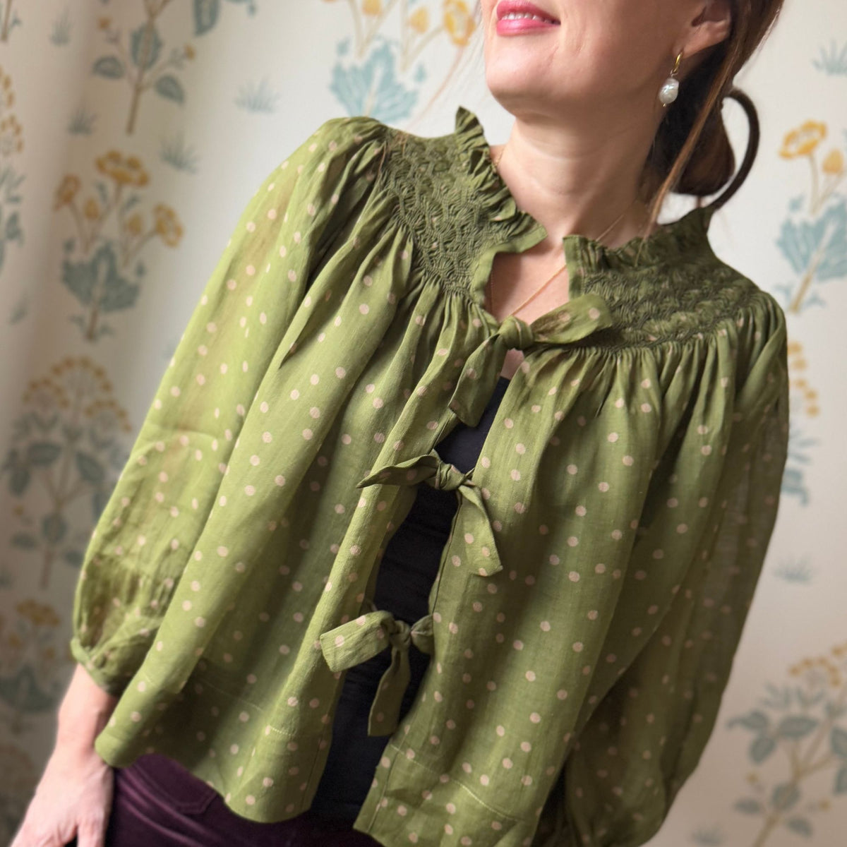 Cleopatra Jacket Woodland Spot Organdie Hunter Green Hand Smocking Edition 3