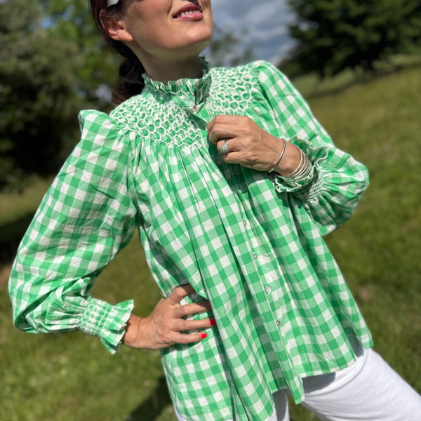 Scholl Blouse Green Apple Gingham with Sorbet Hand Smocking  Edition 43