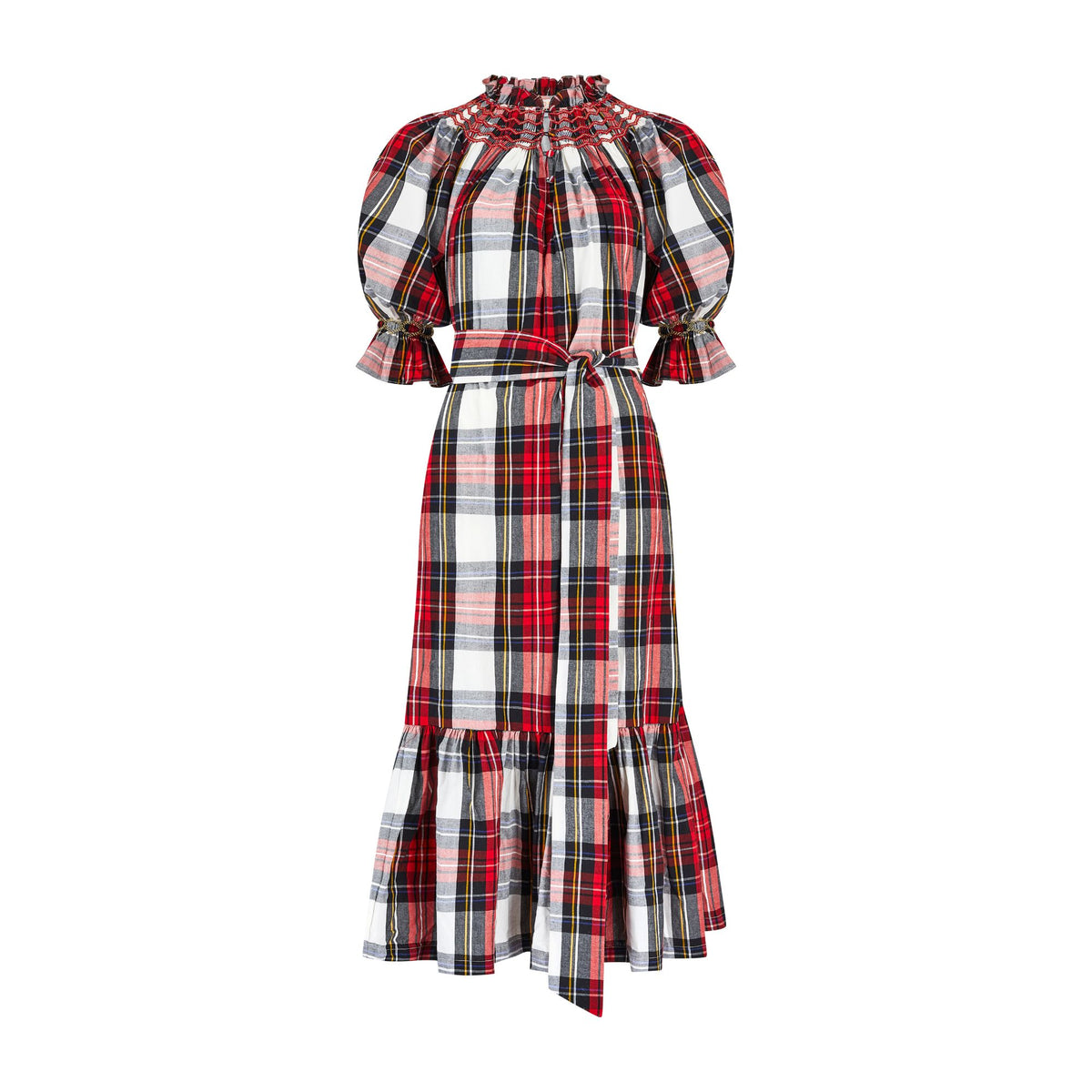 S/M Colette Dress Royal Tartan with Sleigh Bell Hand Smocking