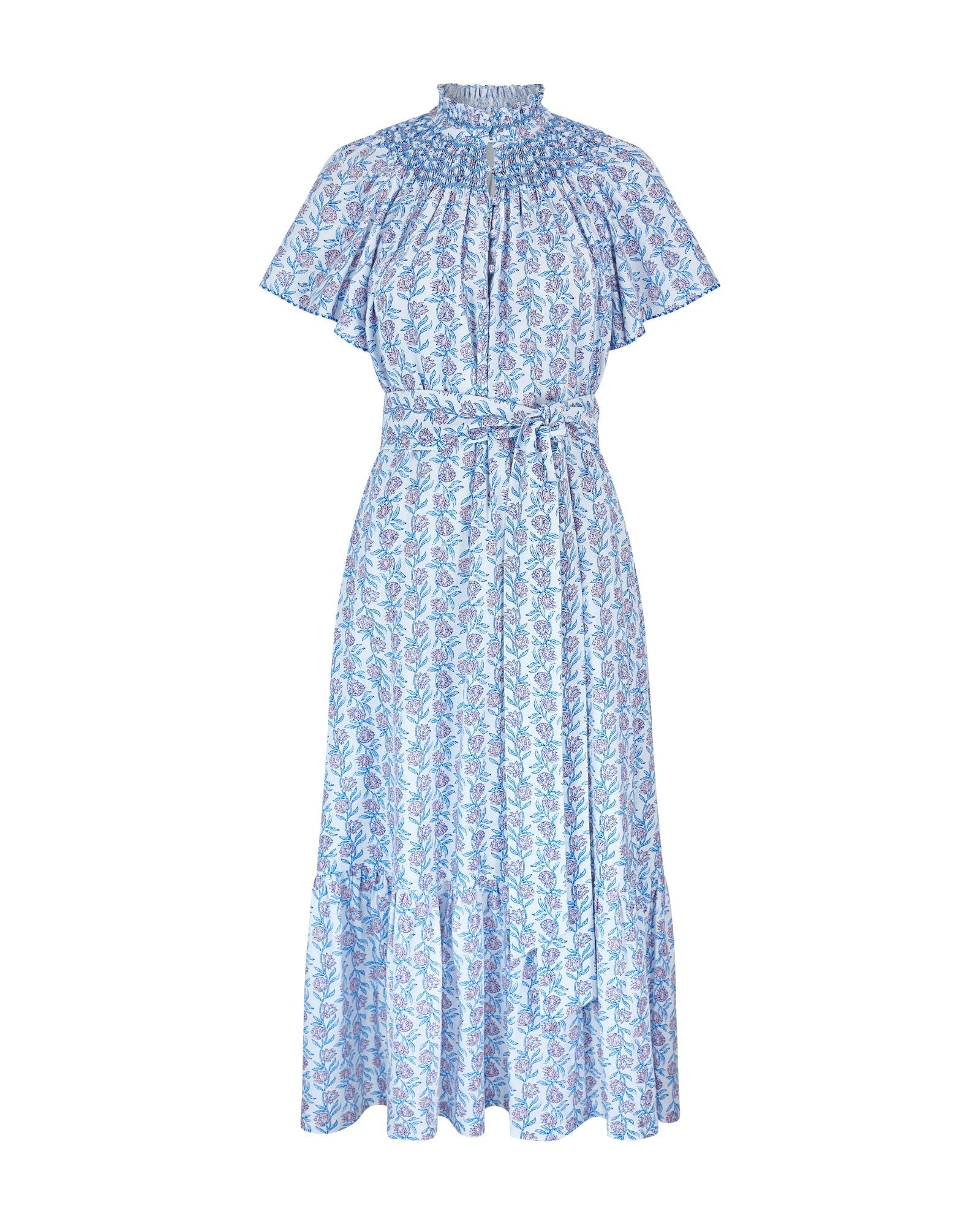 Colette Dress Passionflower Trellis with Delphinium Blue Hand Smocking
