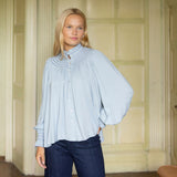 Scholl Blouse Powder Blue with Blueberry Hand Smocking Edition 47