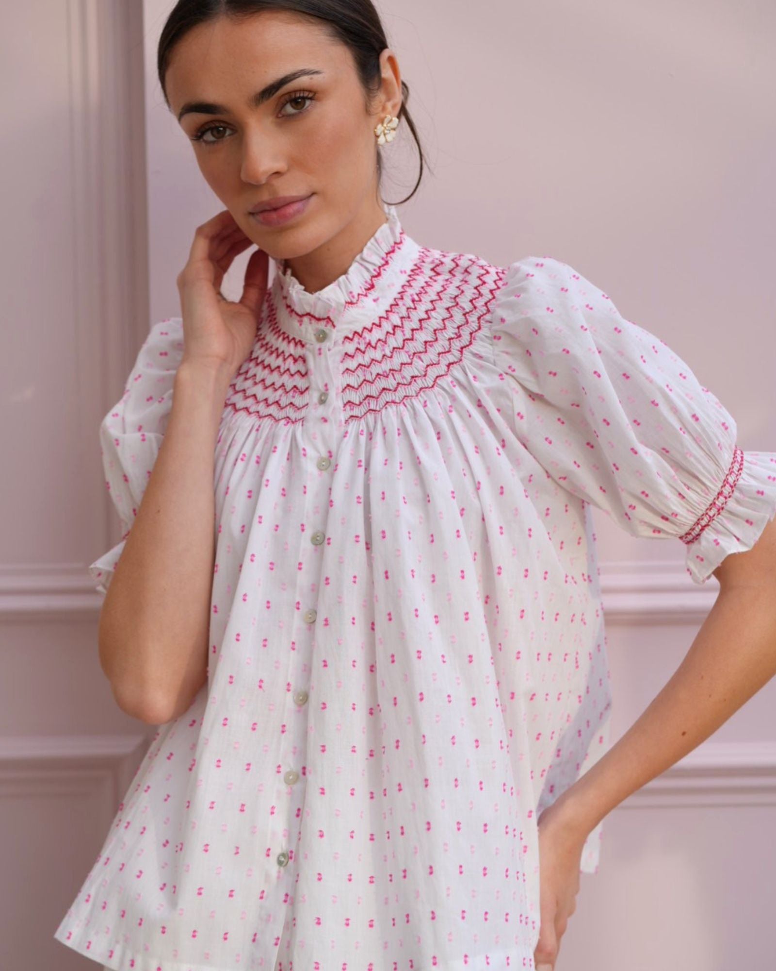 Scholl Blouse Cherry Pop Plumetti with Big Love Hand Smocking Edition 58