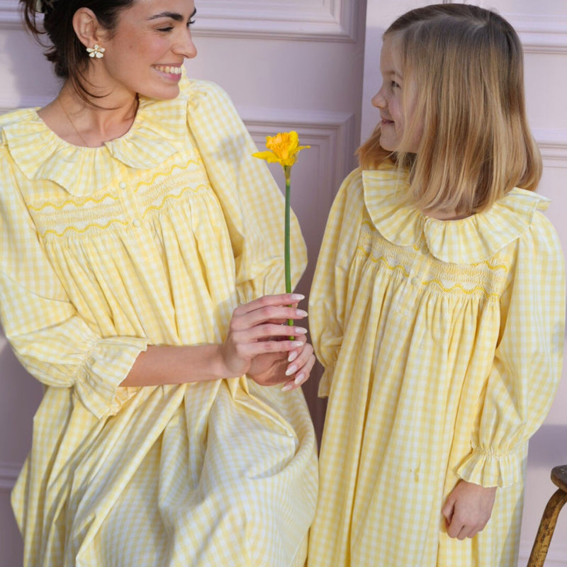 Nightingale Girl's Dress Primrose Gingham with Daffodil Hand Smocking