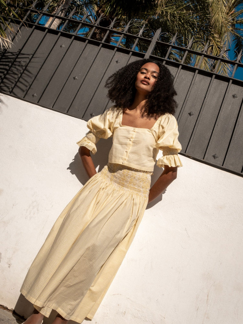 Sullivan Skirt Sicilian Buttercup check with Sorbet Hand Smocking