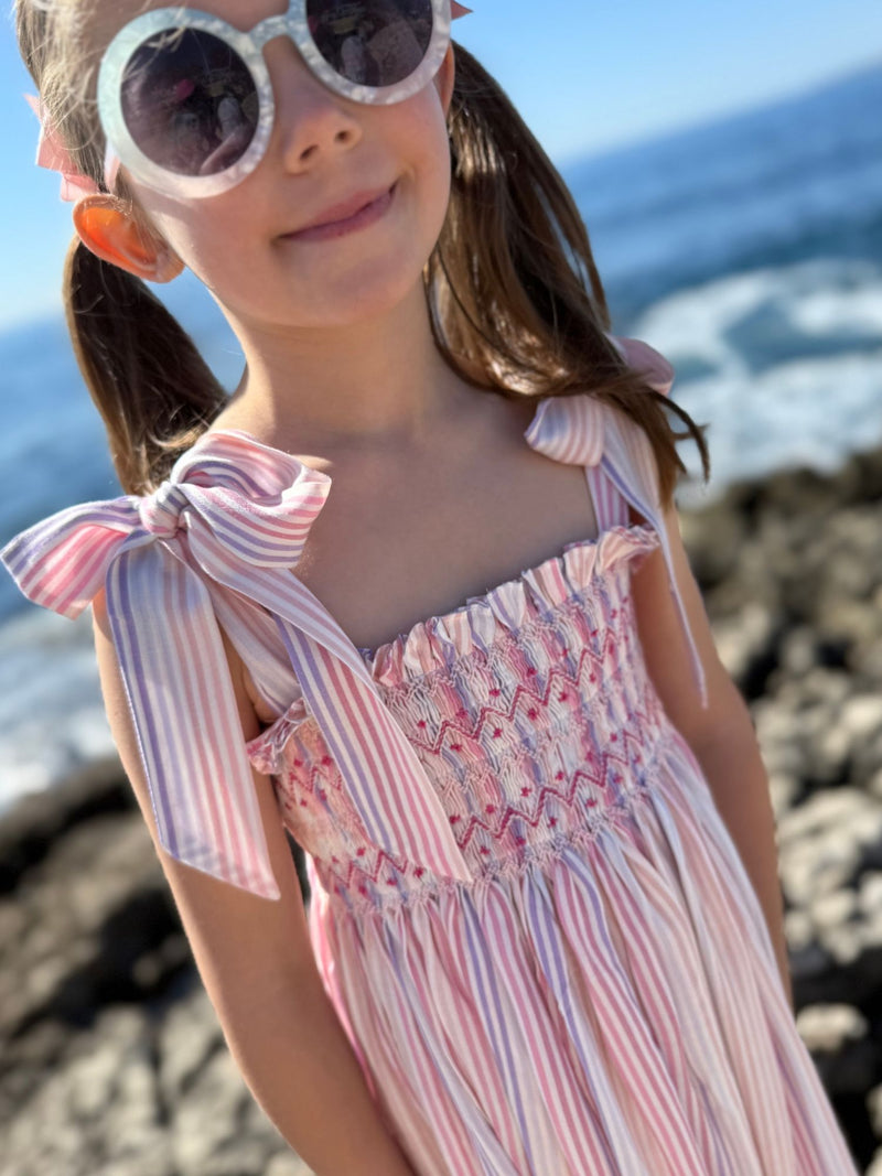 Beatrix Potter Sun Dress Sugared Violet Stripe with Sweet Shop Hand Smocking