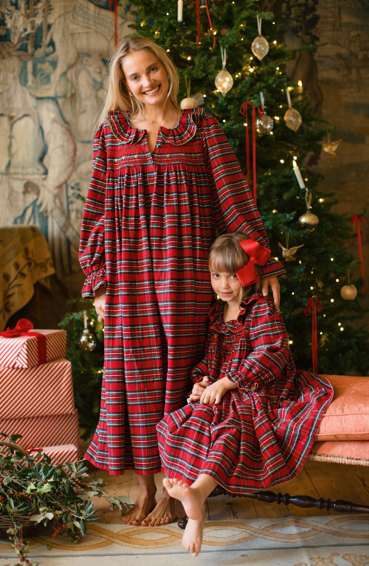 Nightingale Girl's Dress Scott Tartan with Hearts of Gold Hand Smocking