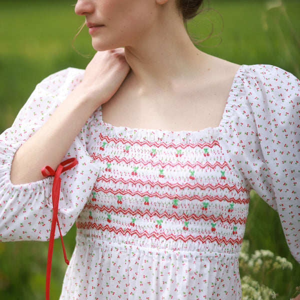 Josefine Butler Dress Bonne Maman Cotton with Cherry Bakewell Hand Smocking