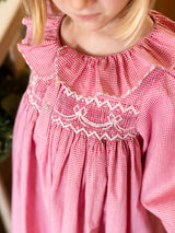 Nightingale Girl's Dress Red Vichy with Snow Bow Hand Smocking