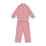 Samantha Varvel x Smock London Lilly Parr Pyjamas Gingerbread Stripes with Snow Trim and Hand Smocking